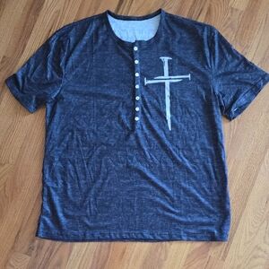 Men's Dark Gray Henley Shirt with Cross Design